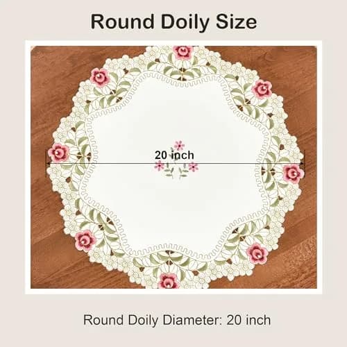 Wolkemer 2 Pack Round Doily Embroidered Tablecloth 51cm (20 inch) | Jacquard Floral Style for Dining & Parties thumbnail 3