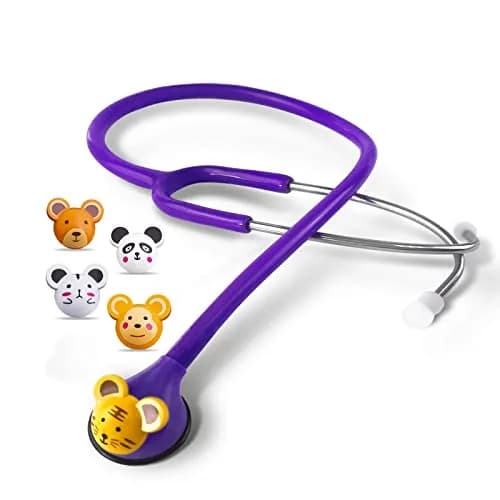 SCIAN Real Working Stethoscope with 5 Interchangeable Cartoon Heads, Professional Quality Purple | 22.1cm (8.7in) Length thumbnail 1