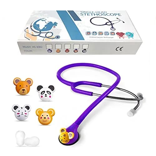 SCIAN Real Working Stethoscope with 5 Interchangeable Cartoon Heads, Professional Quality Purple | 22.1cm (8.7in) Length thumbnail 7