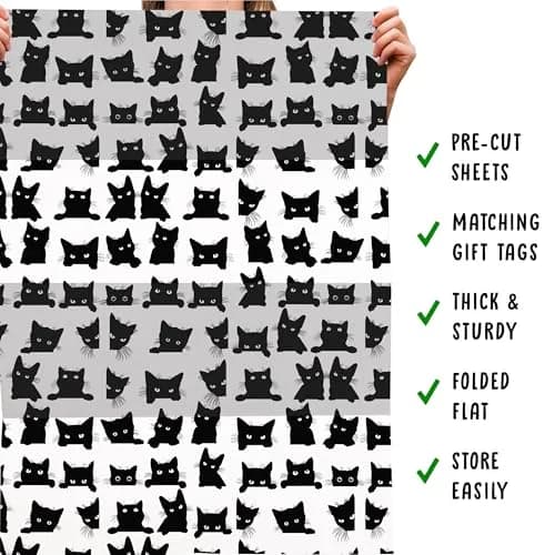 CENTRAL 23 Black Cat Wrapping Paper 6 Sheets (156 g) | Eco-Friendly Gift Wrap for Fur Parents thumbnail 5