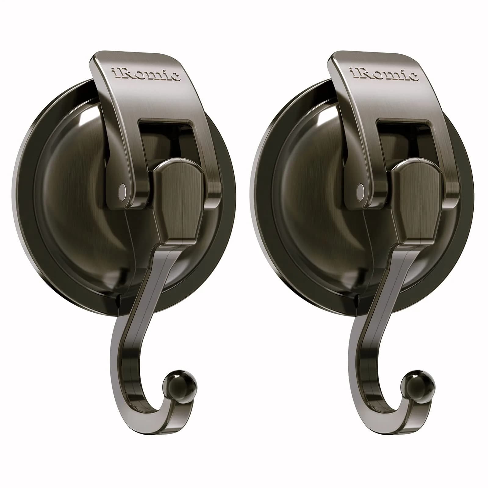 iRomic Heavy Duty Vacuum Suction Cup Hooks (2-Pack, Green Bronze) | Damage-Free Wall Organization