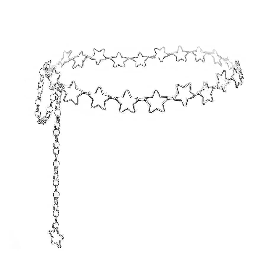 Eyraevor Silver Star Waist Chain 45 Inch | Elegant Y2K Body Jewelry Accessory