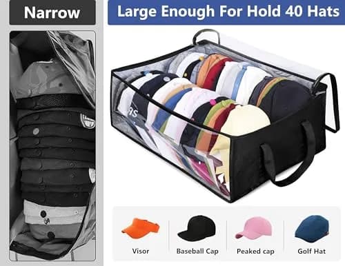 AOODA Wide Hat Storage for Baseball Caps | Large Capacity Cap Organizer for Closet, Holds up to 40 Snapbacks, Black thumbnail 2