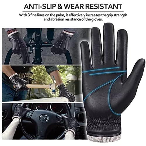 MAGILINK Men's Leather Gloves Touchscreen Texting, Winter Gloves with Warm Thermal Wool Fleece Lined, Driving Gloves for Men (Navy, Small) | Anti-slip Grip & 360° Touchscreen thumbnail 4