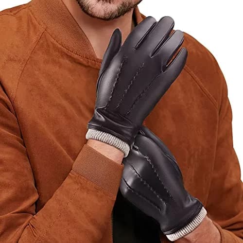MAGILINK Men's Leather Gloves Touchscreen Texting, Winter Gloves with Warm Thermal Wool Fleece Lined, Driving Gloves for Men (Navy, Small) | Anti-slip Grip & 360° Touchscreen thumbnail 6