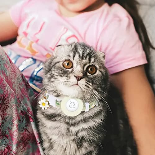 JXFUKAL Breakaway Cat Collar with AirTag Holder, Bells & Flower Charm, Luminous Green, 18-30 cm (7.1-11.8 in) thumbnail 7