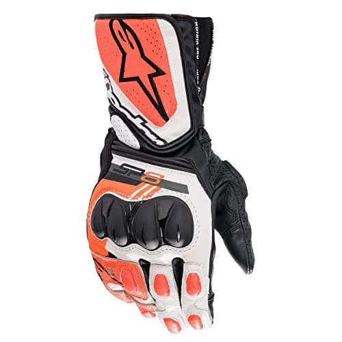 Alpinestars SP-8 V3 Full Gauntlet Leather Motorcycle Gloves (Medium, Black/White/Red Fluo) | CE-Certified Knuckle Protection thumbnail 1