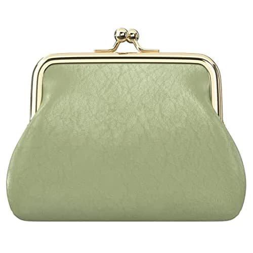 Nipichsha Small PU Leather Coin Purse with Kiss Lock Clasp, 13.5cm (5.3 Inch) | Green thumbnail 1