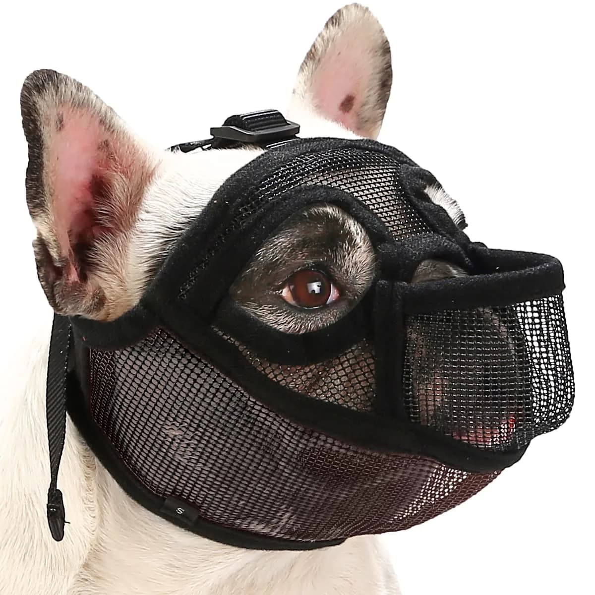 BARKLESS French Bulldog Muzzle XXS (Head 8.5-12.5'') | Breathable Mesh Short Snout Dog Muzzle — Black