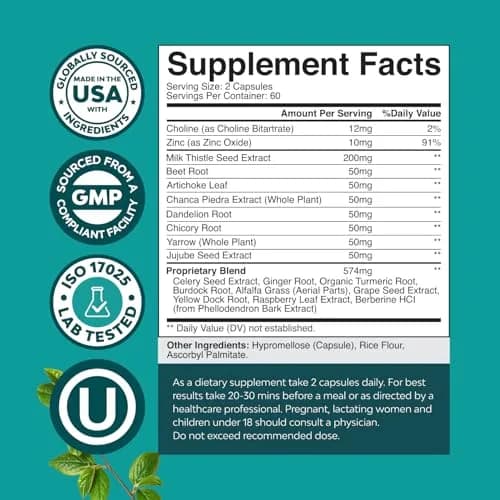 Natures Craft Liver Cleanse Capsules with Milk Thistle, Choline & Dandelion, 120 Count | Herbal Liver Support with Zinc, Beet Root, Artichoke & Chanca Piedra thumbnail 7