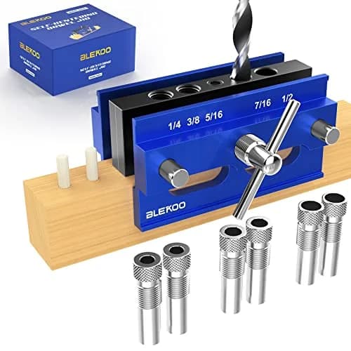 blekoo Self Centering Doweling Jig Kit with 6 Drill Guide Bushings, Blue | Precision Woodworking Tool for Straight Holes thumbnail 1