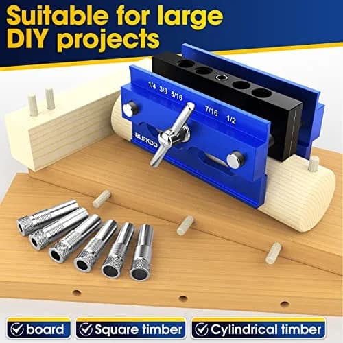 blekoo Self Centering Doweling Jig Kit with 6 Drill Guide Bushings, Blue | Precision Woodworking Tool for Straight Holes thumbnail 6
