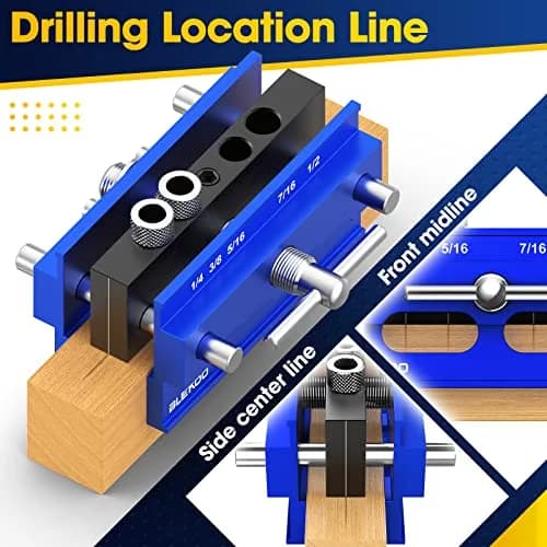 blekoo Self Centering Doweling Jig Kit with 6 Drill Guide Bushings, Blue | Precision Woodworking Tool for Straight Holes thumbnail 2