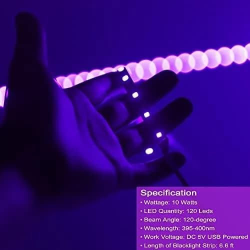 GREENIC USB Black Light Strip 6.6ft | 10W UV LED for Halloween & Party thumbnail 2