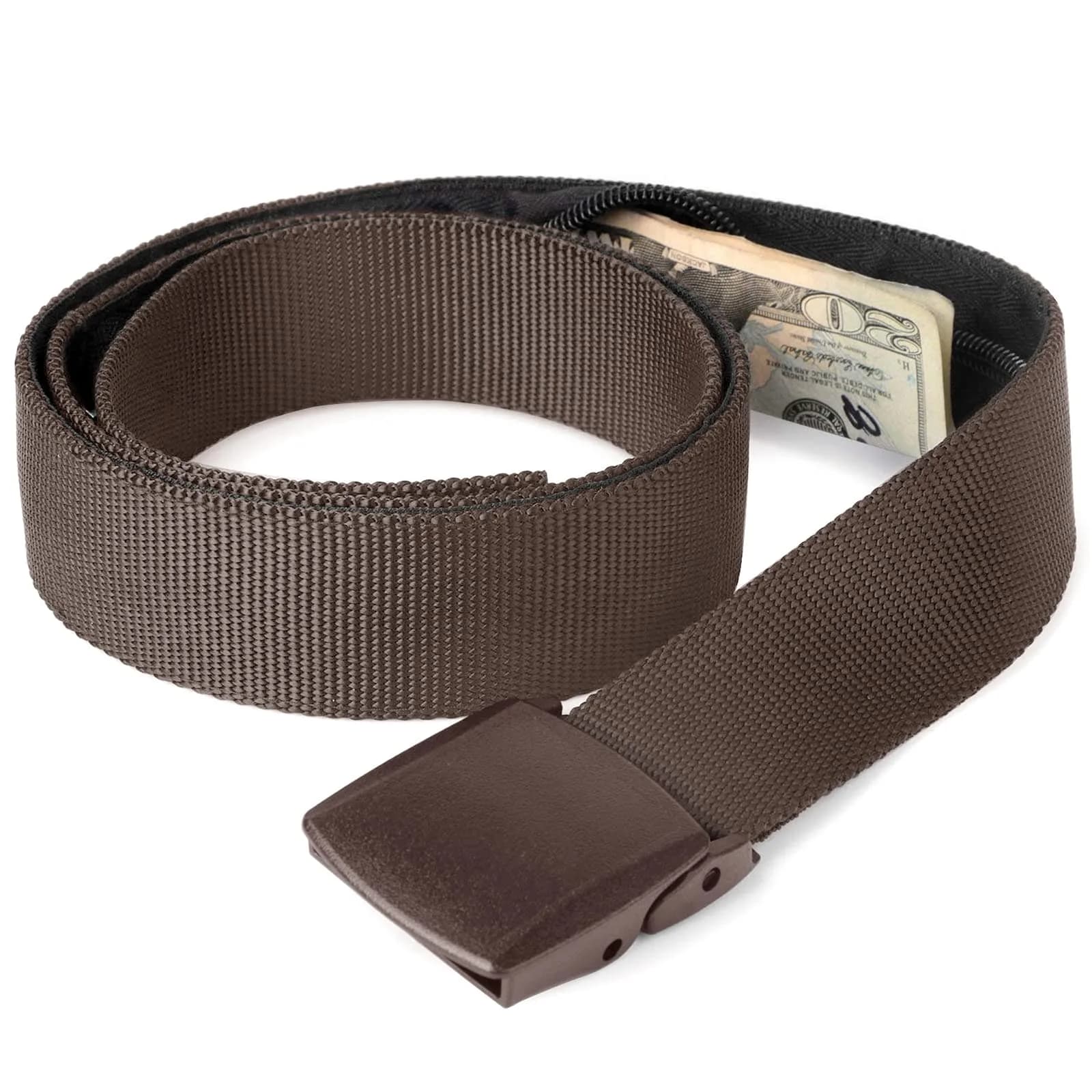 JASGOOD Brown Travel Security Money Belt with Hidden Pocket - Fits Pant Sizes 31-37" | Unisex Nylon — Dark Brown / Suit for pant size 44-50"