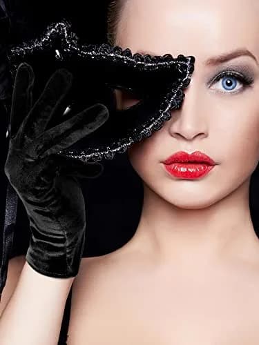 Geyoga Black Velvet Short Opera Gloves 22cm (8.7in) | 4 Pairs for Elegant Occasions thumbnail 2