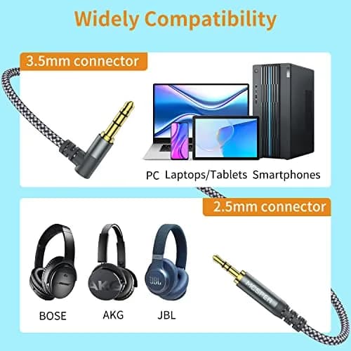 MCSPER 2-PACK 3.5mm to 2.5mm Aux Audio Cable 6.6FT | Gold-Plated, Tangle-Free, Compatible with Bose & JBL Headphones thumbnail 2