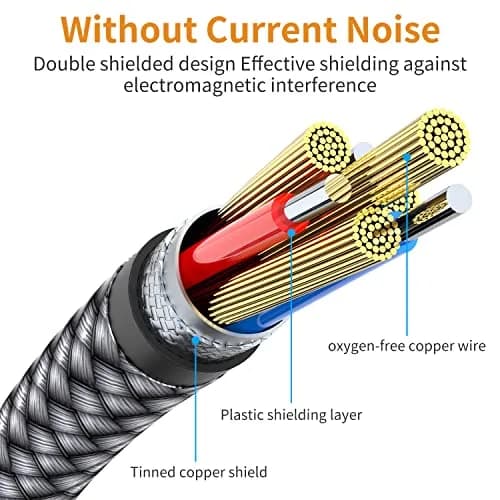 MCSPER 3.5mm to 2.5mm Aux Audio Cable 6.6FT | 90° Right Angle, Gold-Plated, Nylon Braided (6.6 feet, Grey) thumbnail 5