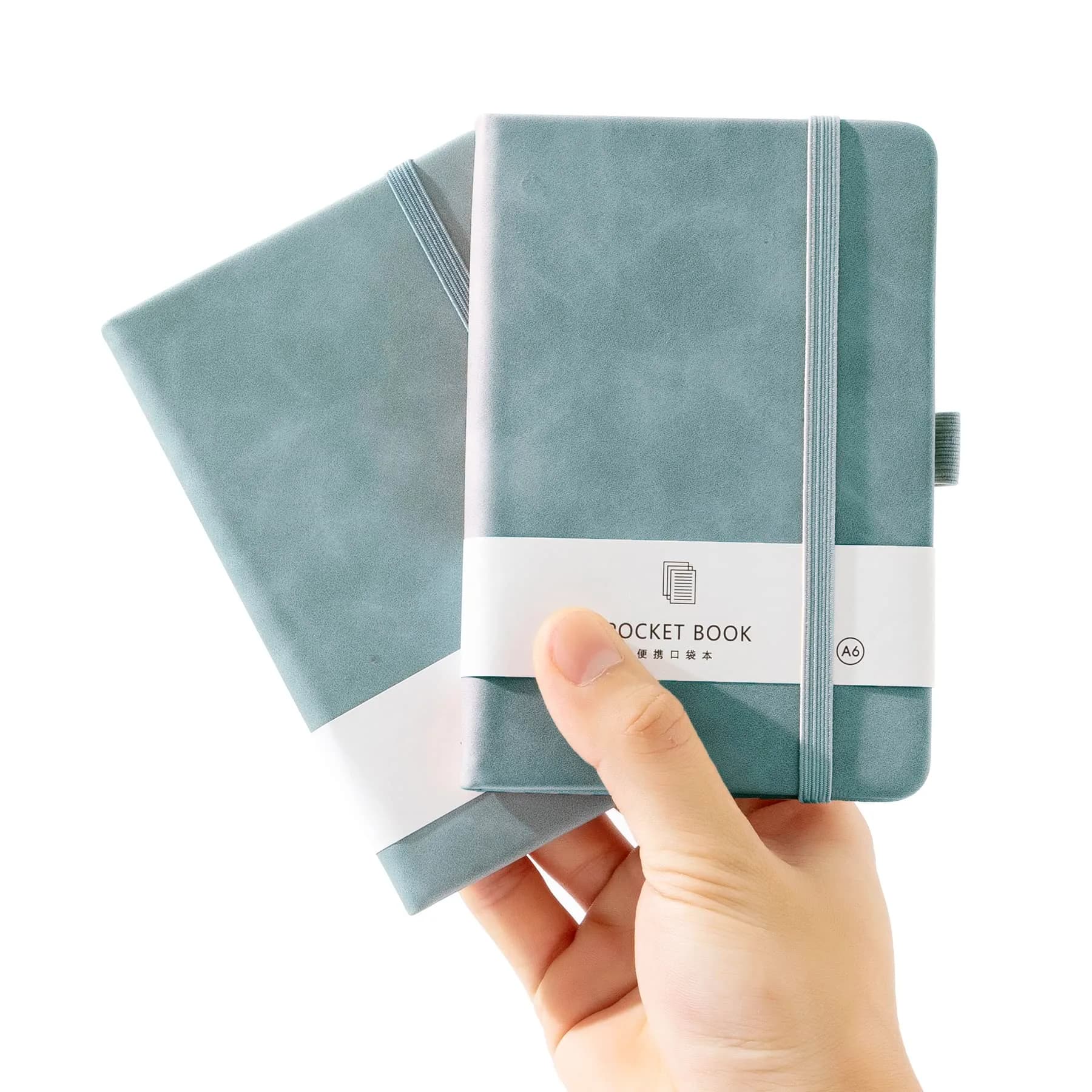 Animusphere Marble Pocket Notebook Set 200 Pages (10.2 x 14.5 cm / 4 x 5.7 inches) | Soft Leather Cover, Pen Holder, Page Marker — Blue