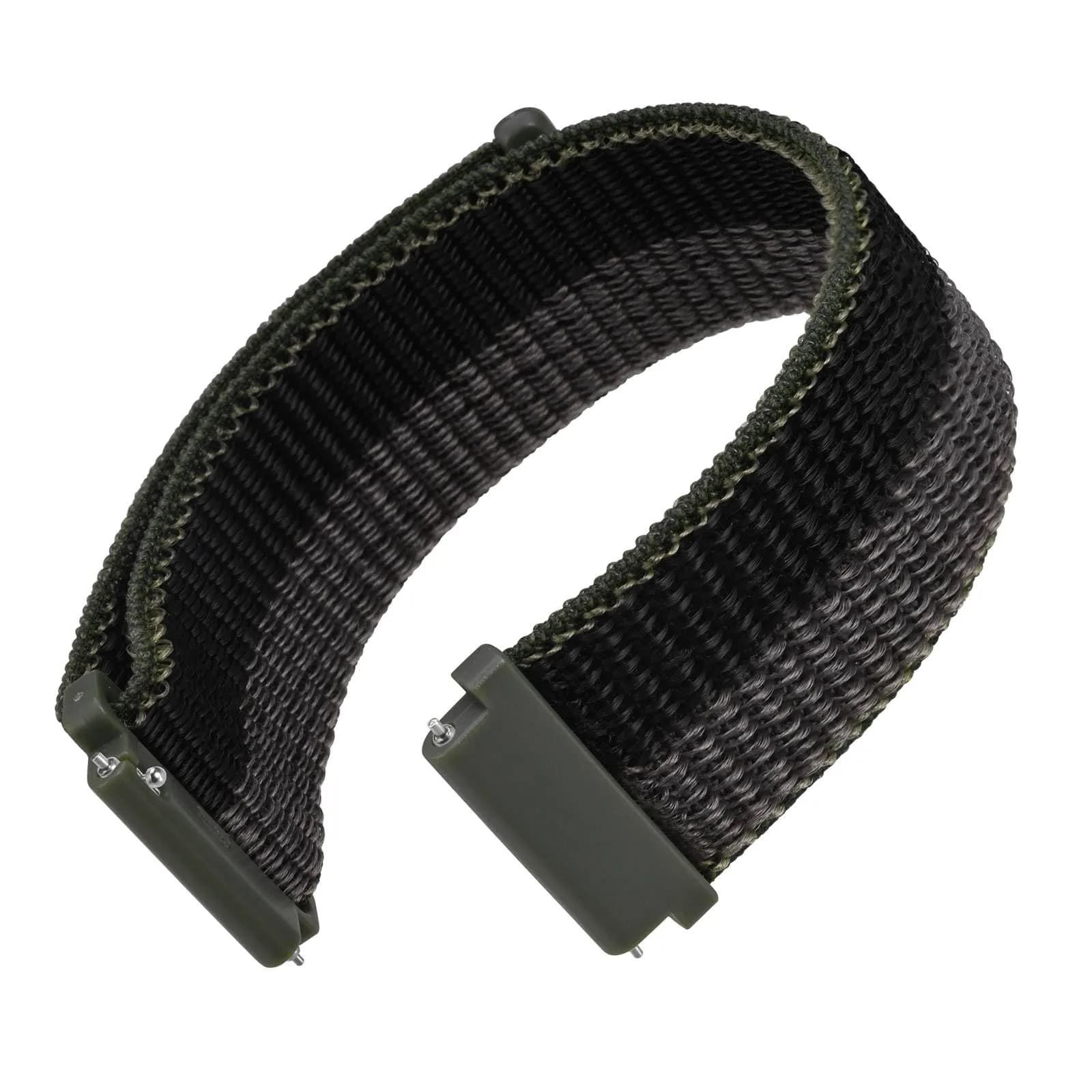 WOCCI 20mm Adjustable Nylon Watch Band | Quick Release Sport Loop Strap (Black/Grey)