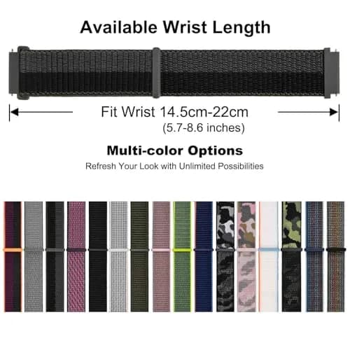 WOCCI 20mm Adjustable Nylon Watch Band | Quick Release Sport Loop Strap (Black/Grey) thumbnail 6