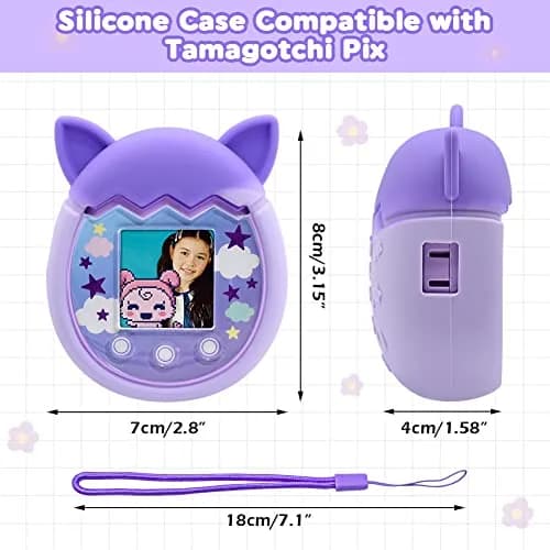 Winceed Purple Silicone Case for Tamagotchi Pix Virtual Pet Game Machine with Hand Strap | Non-Toxic, BPA-Free Protection thumbnail 2