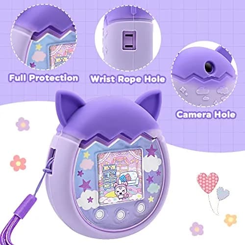 Winceed Purple Silicone Case for Tamagotchi Pix Virtual Pet Game Machine with Hand Strap | Non-Toxic, BPA-Free Protection thumbnail 3
