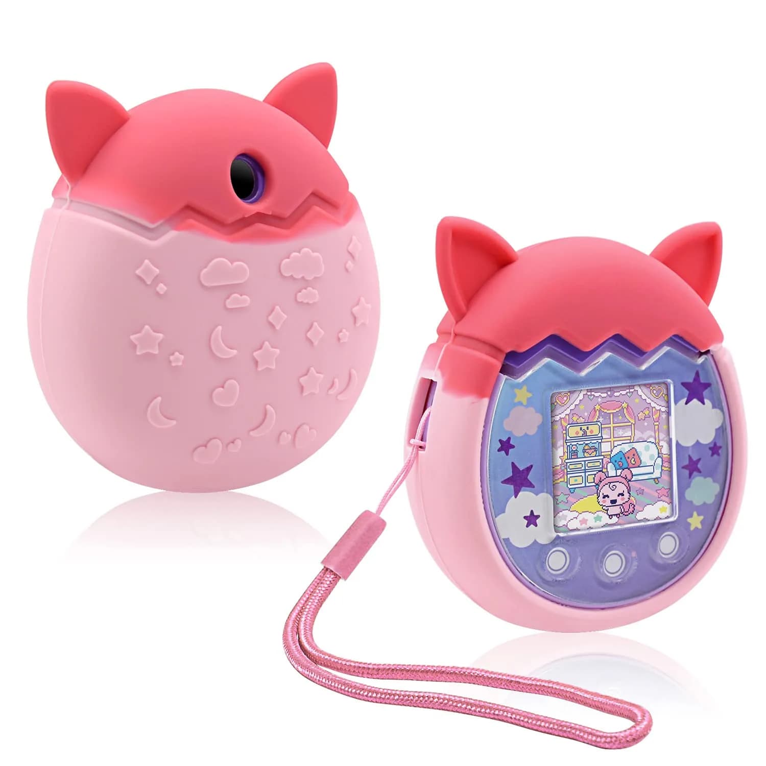 Winceed Silicone Case for Tamagotchi Pix | Pink Protective Cover with Hand Strap