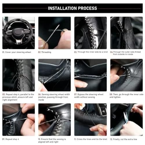 AUTOXBERT Genuine Leather DIY Steering Wheel Cover 38cm (15 Inch) | Hand Sewing Wrap with Needles & Thread thumbnail 8