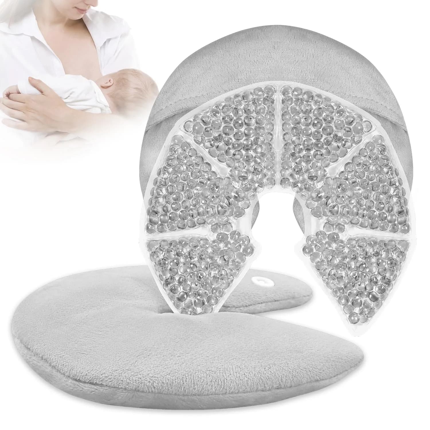 CONBELLA Hot Cold Gel Bead Breast Therapy Pack 17cm (6.69in) | Therapeutic Relief for Breastfeeding Mothers — #9 Grey