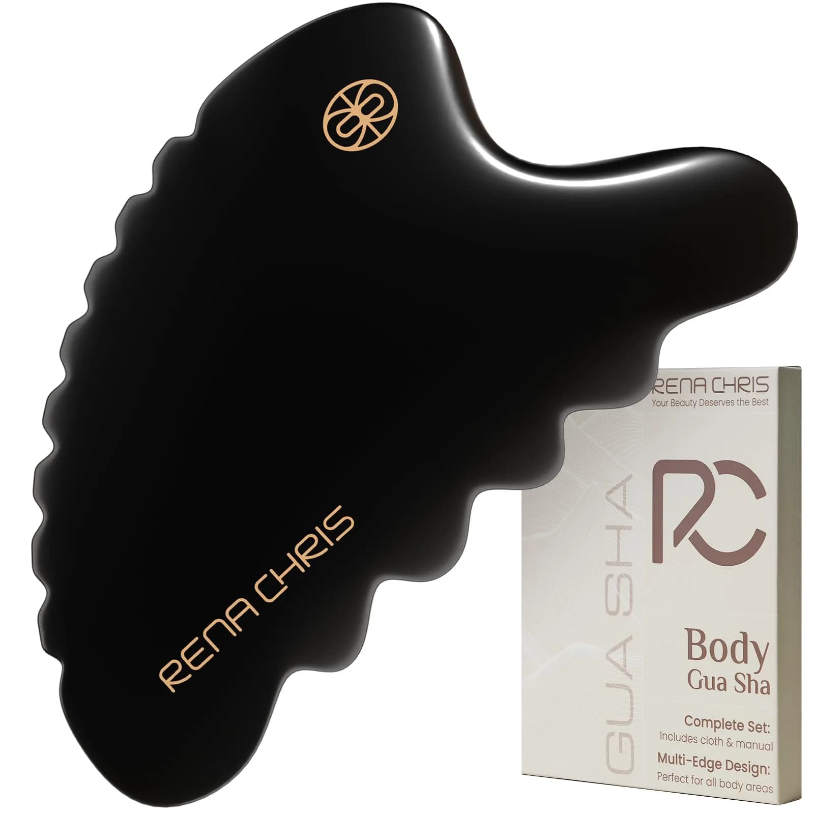 Rena Chris Body Gua Sha Tools, Natural BianStone Guasha Tool, Manual Massage Sticks for Jawline Sculpting and Puffiness Reducing, Whole Body Skin Care Massager (Black) | Traditional Chinese Medicine - main product image