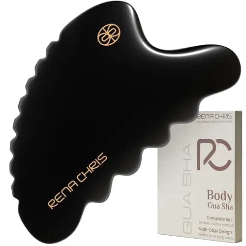 Rena Chris Body Gua Sha Tools, Natural BianStone Guasha Tool, Manual Massage Sticks for Jawline Sculpting and Puffiness Reducing, Whole Body Skin Care Massager (Black) | Traditional Chinese Medicine thumbnail 1