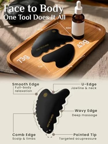 Rena Chris Body Gua Sha Tools, Natural BianStone Guasha Tool, Manual Massage Sticks for Jawline Sculpting and Puffiness Reducing, Whole Body Skin Care Massager (Black) | Traditional Chinese Medicine thumbnail 2