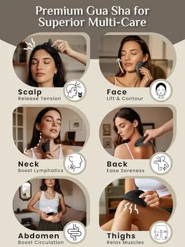 Rena Chris Body Gua Sha Tools, Natural BianStone Guasha Tool, Manual Massage Sticks for Jawline Sculpting and Puffiness Reducing, Whole Body Skin Care Massager (Black) | Traditional Chinese Medicine thumbnail 3