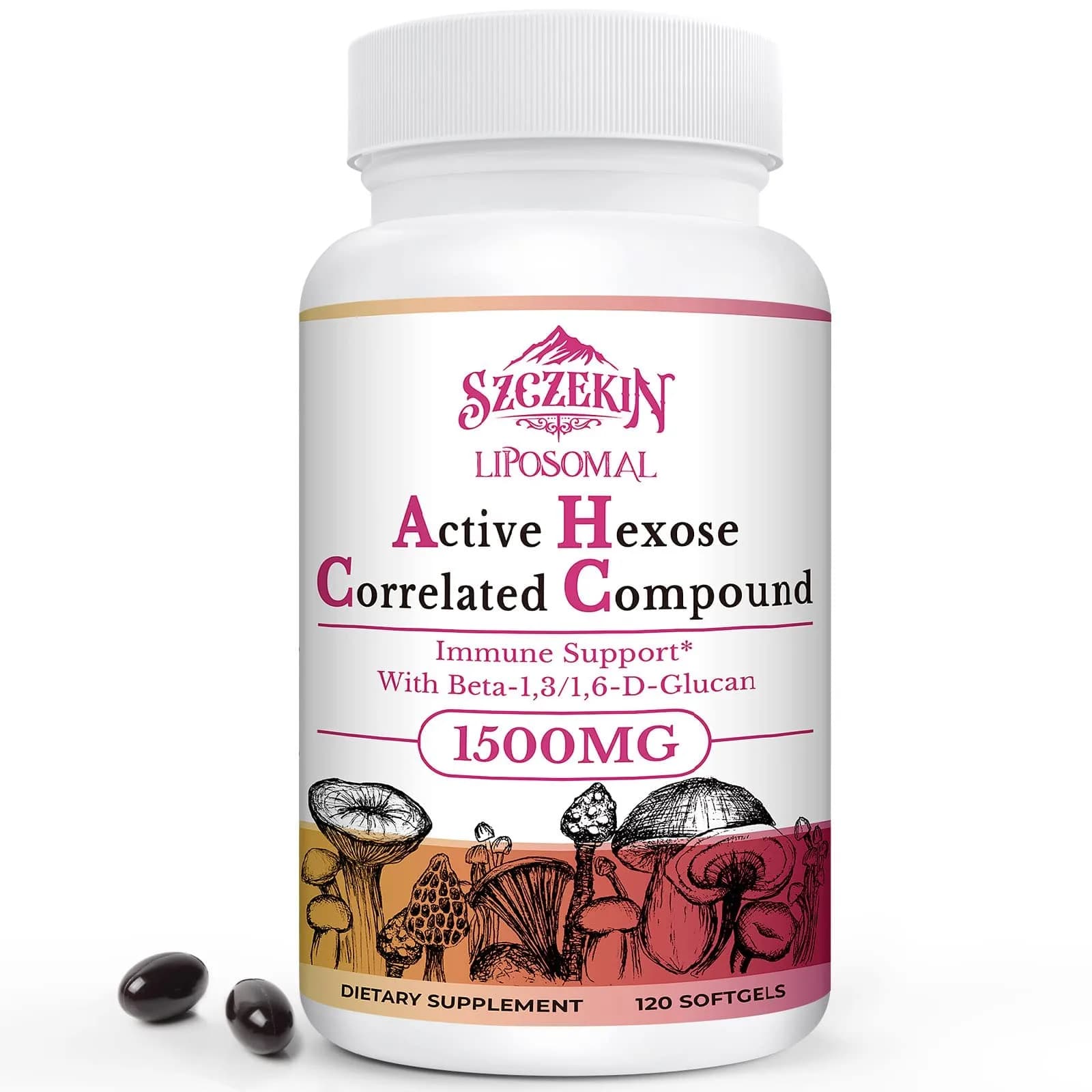 SZCZEKIN 1500mg Liposomal Active Hexose Correlated Supplement 120 Soft Gels | Mushroom & Beta-Glucans Support - main product image