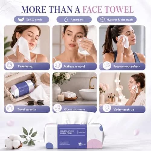 PoeticEHome Disposable Face Towels, 80 Count | Thick & Soft Cotton, Double-Sided for Daily Use thumbnail 5
