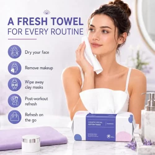 PoeticEHome Disposable Face Towels, 80 Count | Thick & Soft Cotton, Double-Sided for Daily Use thumbnail 2