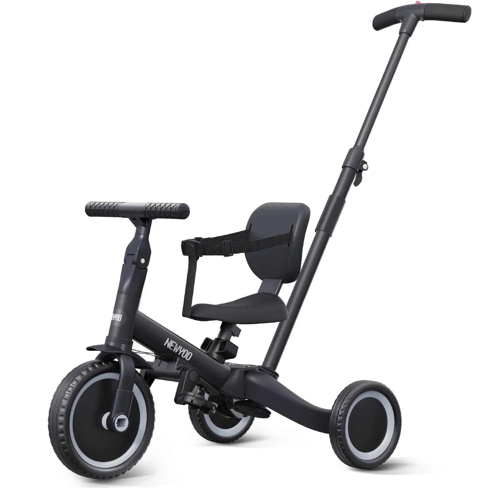 newyoo TR007 5-in-1 Tricycle for Toddlers 1-3 Years | ASTM & EN188 Approved Carbon Steel Frame — Black
