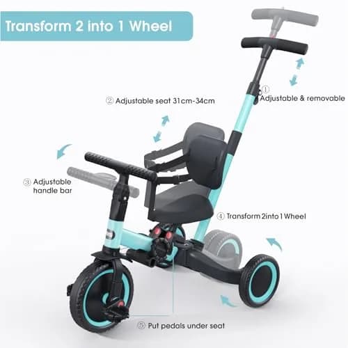 newyoo TR007 5-in-1 Tricycle for Toddlers 1-3 Years | ASTM & EN188 Approved Carbon Steel Frame thumbnail 4