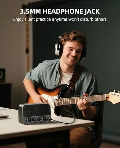 LEKATO Mini Guitar Amp 5W | Rechargeable, Bluetooth, Clean & Overdrive Channels, Portable Practice Amp, Black thumbnail 6