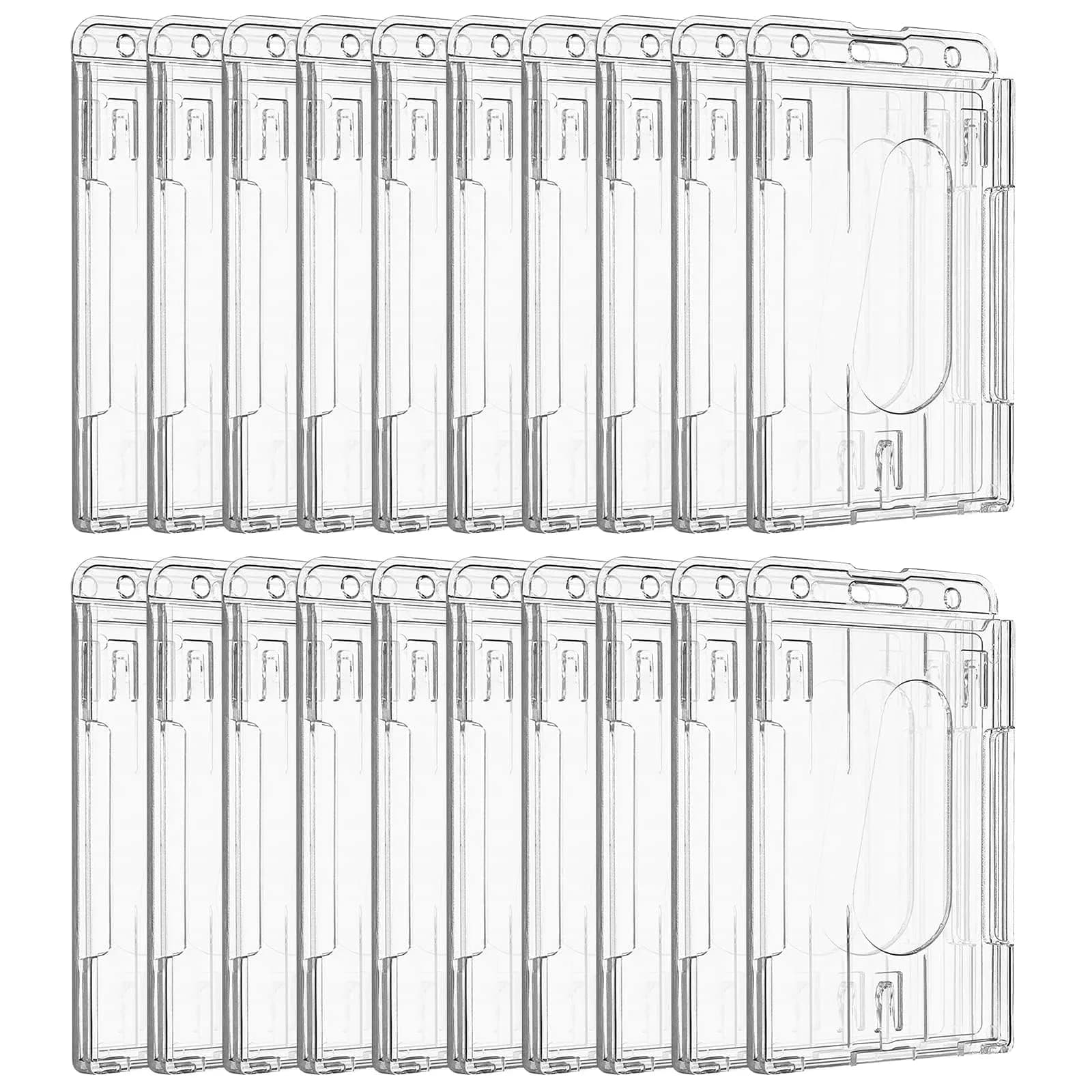 Pawfly Vertical 2-Card Badge Holder with Thumb Slot, Hard Transparent PC Case Protector 20 Pack | Heavy Duty & Crystal Clear — Vertical