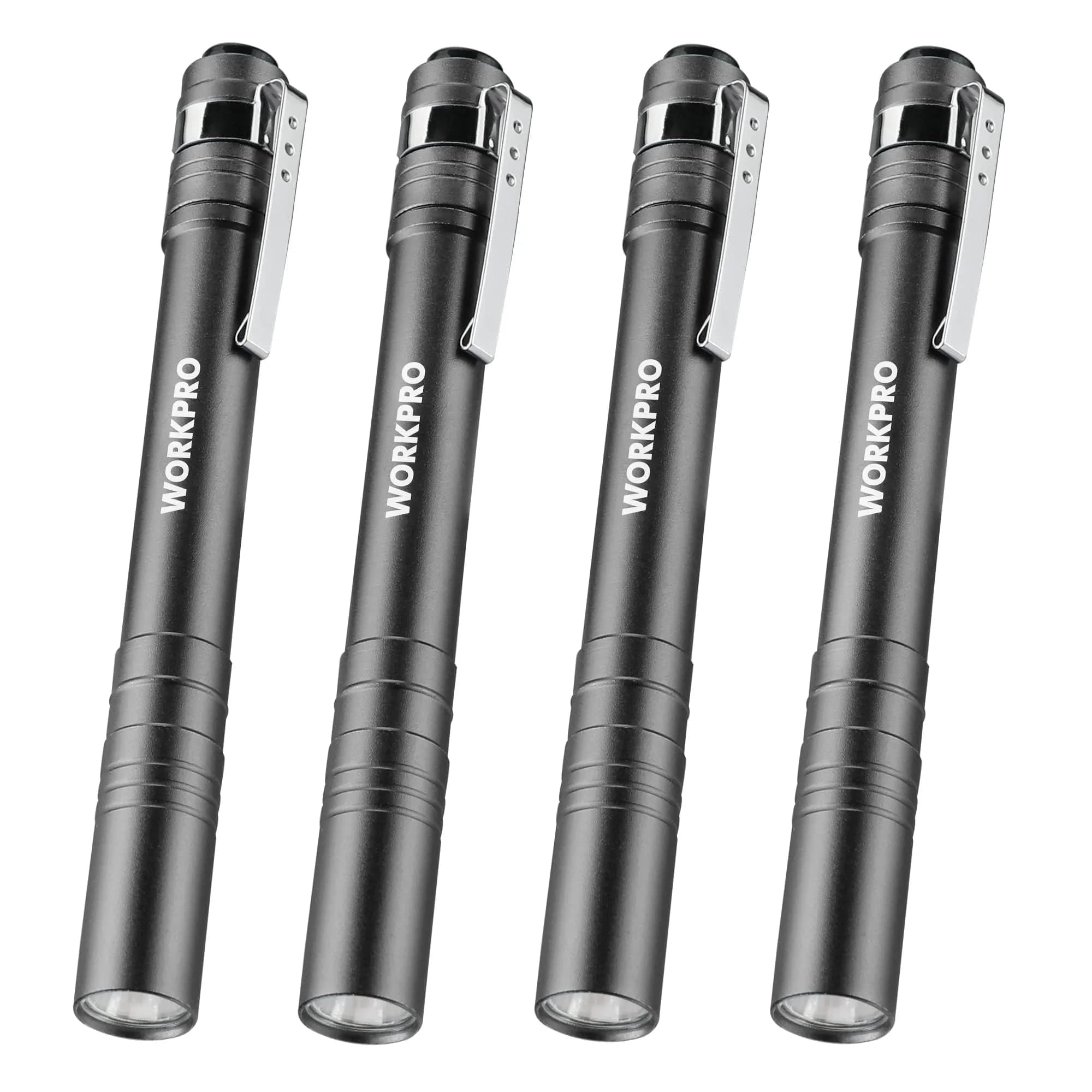 WORKPRO LED Pen Light, Aluminum Pen Flashlight with Clip, 4-Pack (30g/1.05 oz each) | Bright Inspection Light for Mechanics & Outdoor Use - main product image