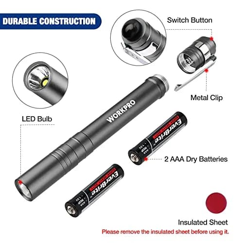WORKPRO LED Pen Light, Aluminum Pen Flashlight with Clip, 4-Pack (30g/1.05 oz each) | Bright Inspection Light for Mechanics & Outdoor Use thumbnail 4