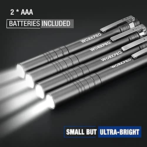 WORKPRO LED Pen Light, Aluminum Pen Flashlight with Clip, 4-Pack (30g/1.05 oz each) | Bright Inspection Light for Mechanics & Outdoor Use thumbnail 3