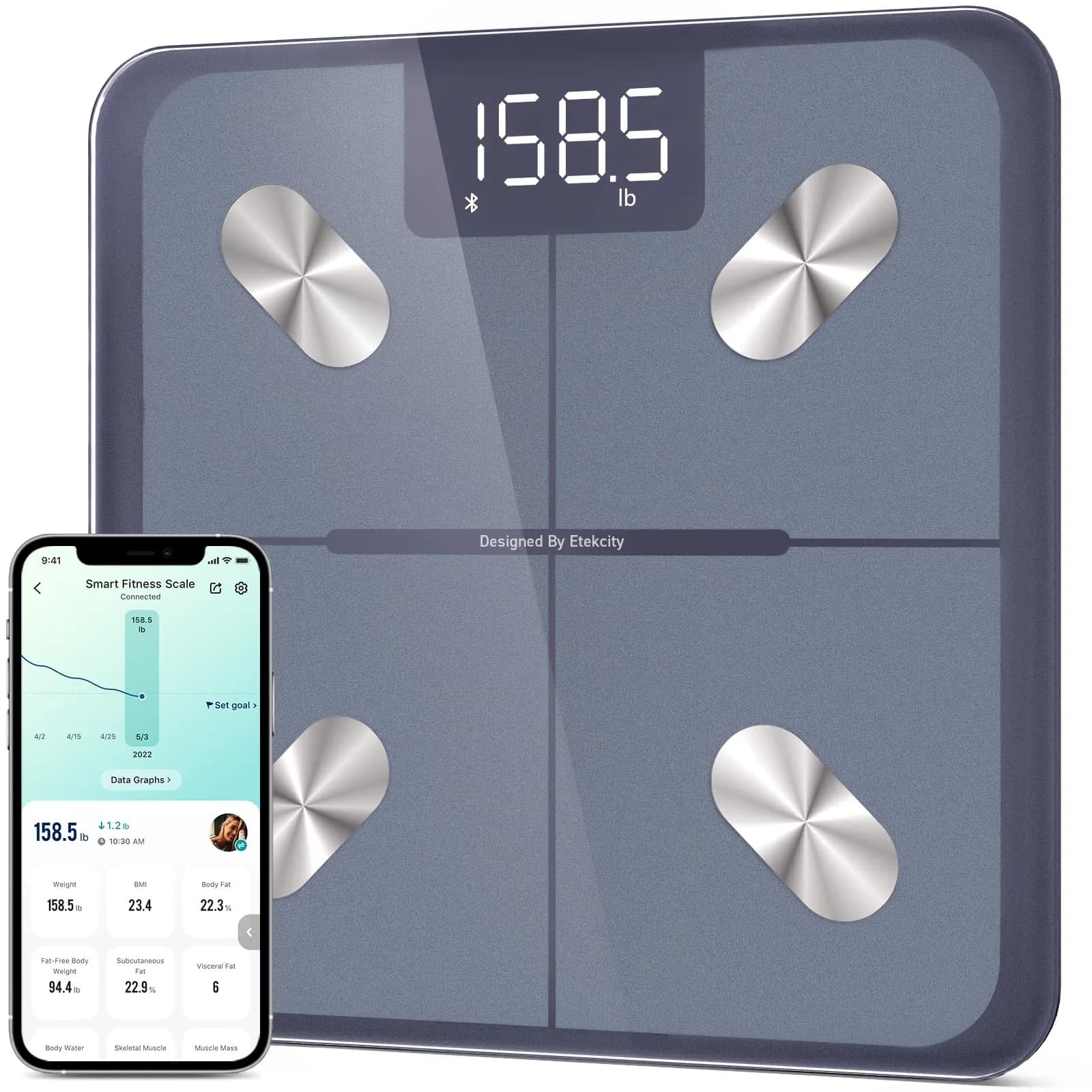 Etekcity Smart Scale for Body Weight, BMI, Body Fat, Bluetooth, Blue | Weigh Scale - main product image