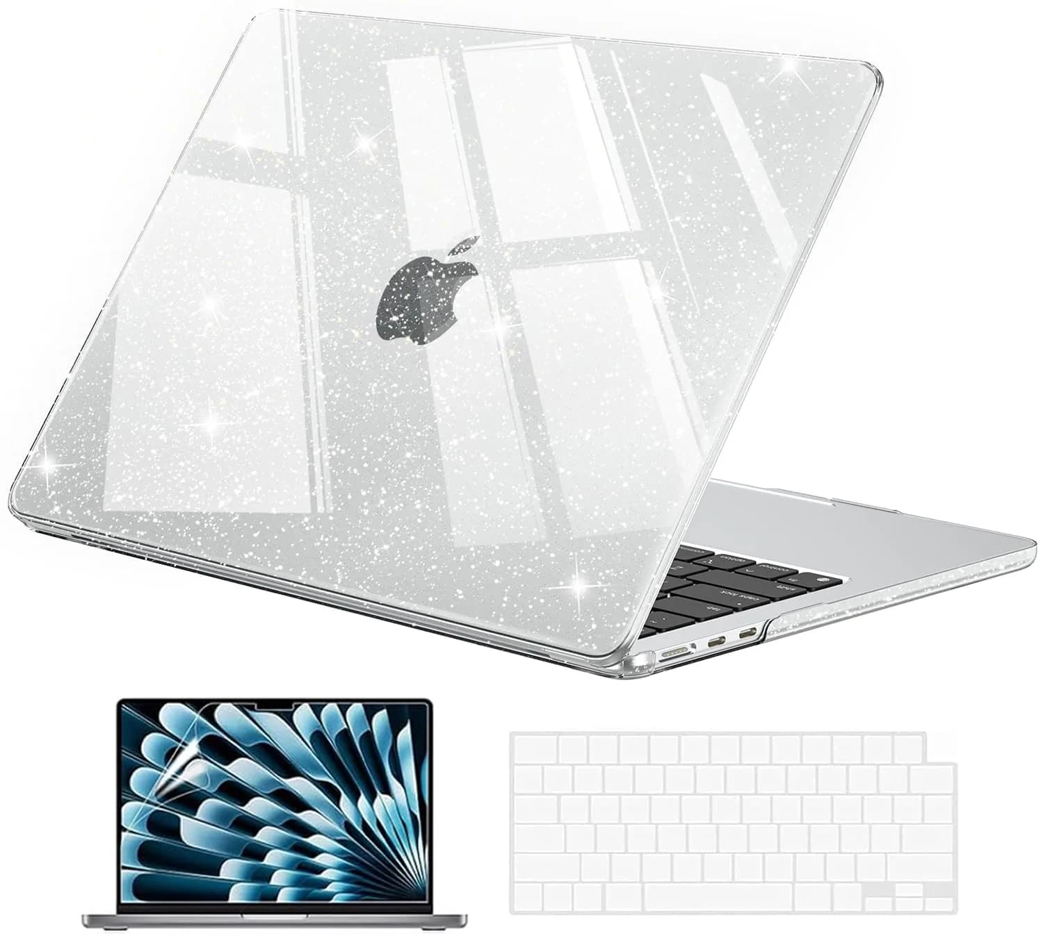 EooCoo Sparkly Case for MacBook Air 13 inch M5/M4/M3/M2 2026-2022 | Clear, Ultra-Thin & Scratch-Resistant