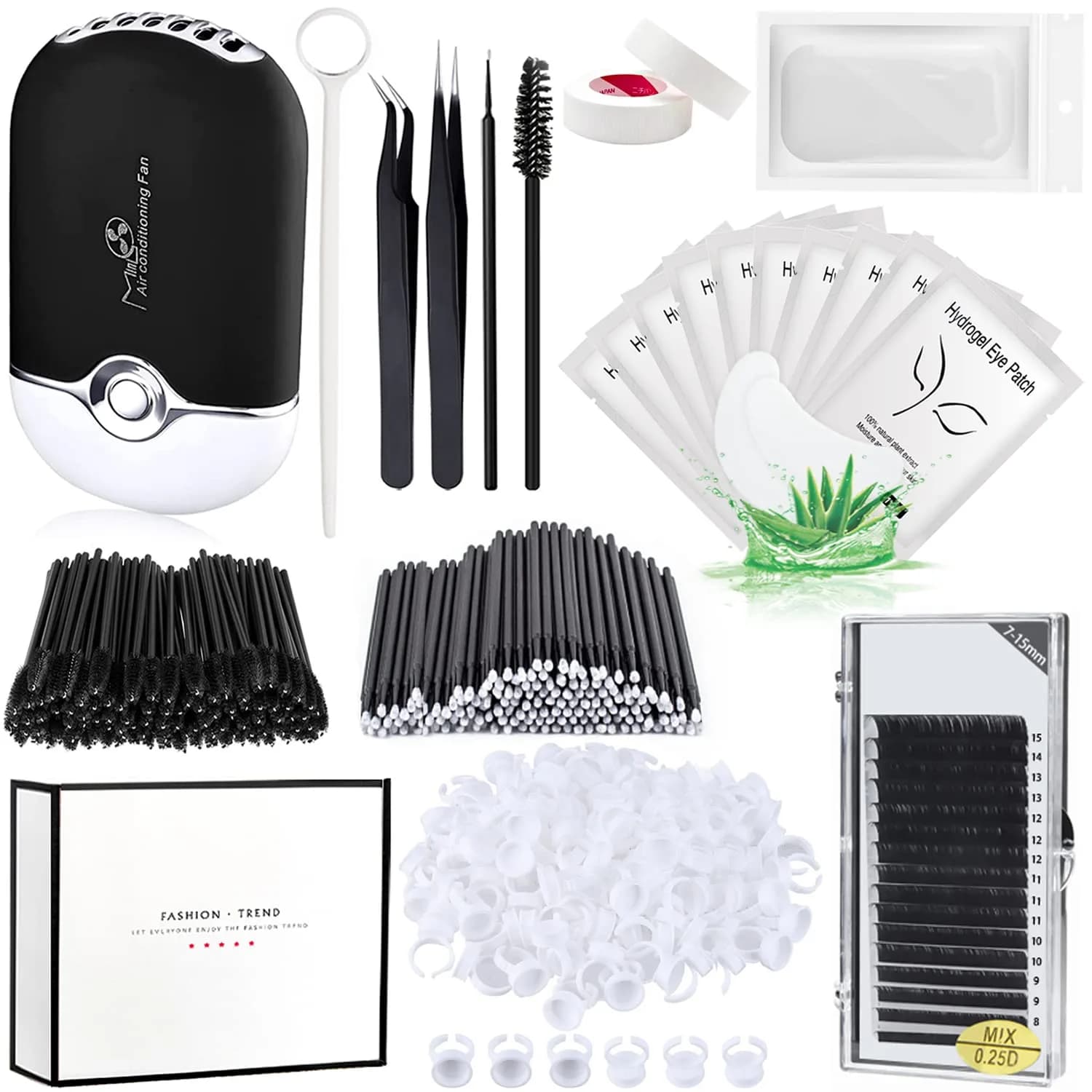 QUKLOGEN Eyelash Extension Kit with USB Fan Dryer & 267 Tools | Black — Black B