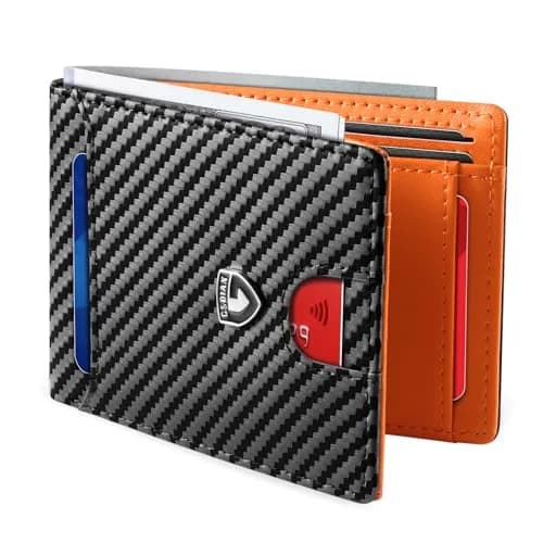 GSOIAX Slim Wallet for Men RFID Blocking Bifold Wallet Carbon Fiber Front Pocket Wallet with 11 Card Holder Minimalist Mens Wallet with Gift Box (Carbon Orange) | Ultra-Slim & RFID Protected thumbnail 1