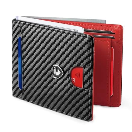GSOIAX Slim Wallet for Men RFID Blocking Bifold Wallet Carbon Fiber Front Pocket Wallet with 11 Card Holder Minimalist Mens Wallet with Gift Box (Carbon Black and Red) thumbnail 1