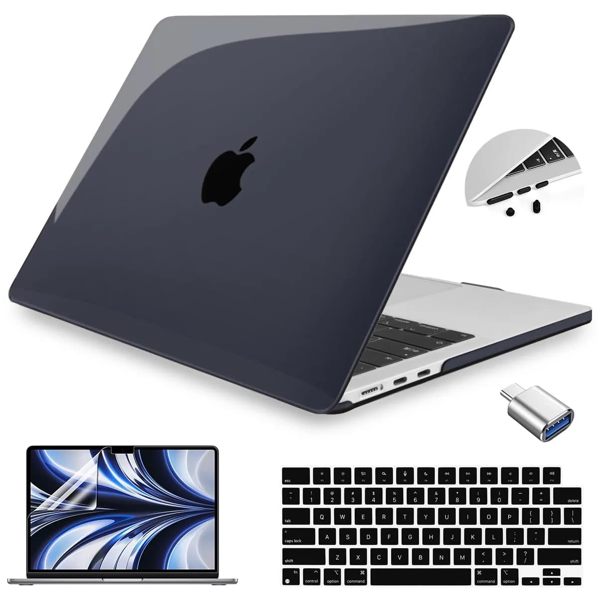 Teryeefi Glitter Hard Case for MacBook Air 13.6 inch M2/M3/M4/M5 Chip (2022-2026) with Keyboard Cover & Screen Protector | Sparkly Rose Pink — Crystal Black